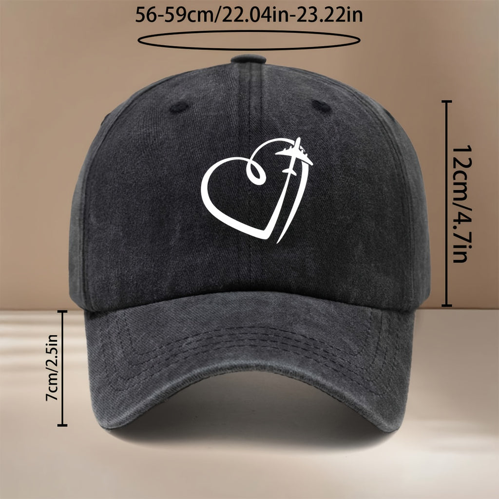 Airplane Line Heart Pattern Baseball Cap Comfortable Fashion Hip-Hop Hat Unisex Casual Hat for Parties, Camping, And Casual Outfits, Easy Curved Brim Cap, Lightweight Duckbill Cap, Individual All-Match Trendy Cool Six-Panel Cap, Versatile Style