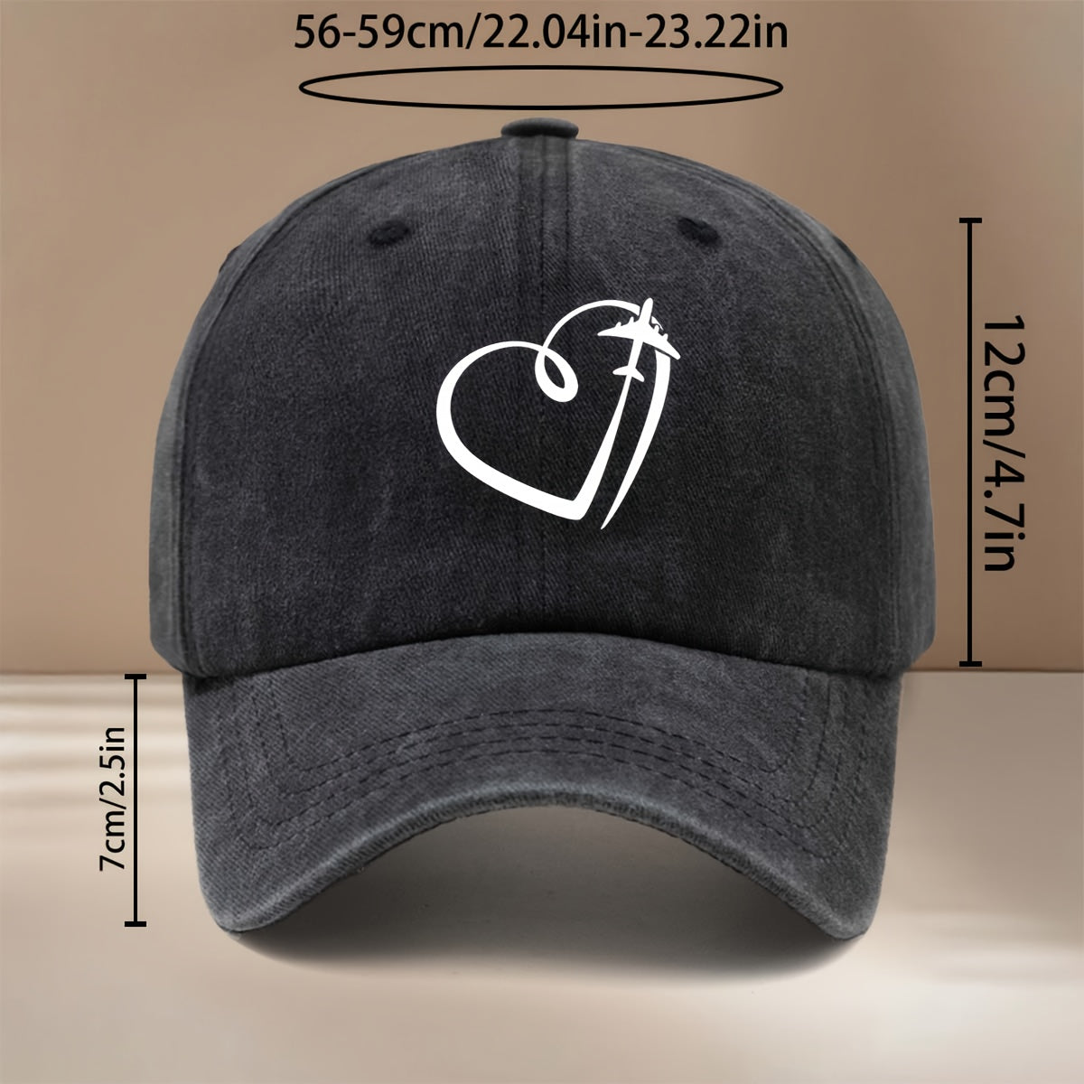 Airplane Line Heart Pattern Baseball Cap Comfortable Fashion Hip-Hop Hat Unisex Casual Hat for Parties, Camping, And Casual Outfits, Easy Curved Brim Cap, Lightweight Duckbill Cap, Individual All-Match Trendy Cool Six-Panel Cap, Versatile Style