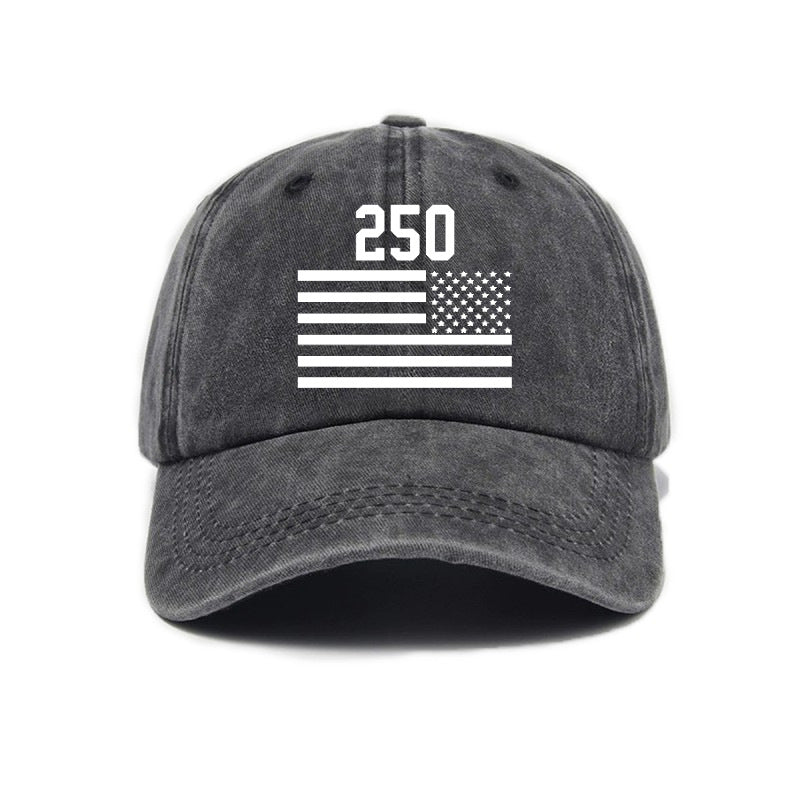 Washed Distressed Printed Baseball Cap Adult All-Match Vintage 250Th Anniversary Print Washed Distressed Soft Brim Sun Hat Unisex Trendy Baseball Cap