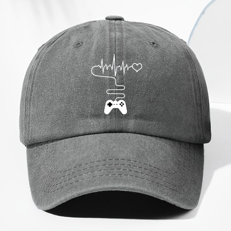 Unisex Gaming Console Heart Print Washed Vintage Baseball Cap, Fashionable Outdoor Hat for Men and Women, Adjustable Fit Trucker Hat Suitable for All Seasons and Daily Wear