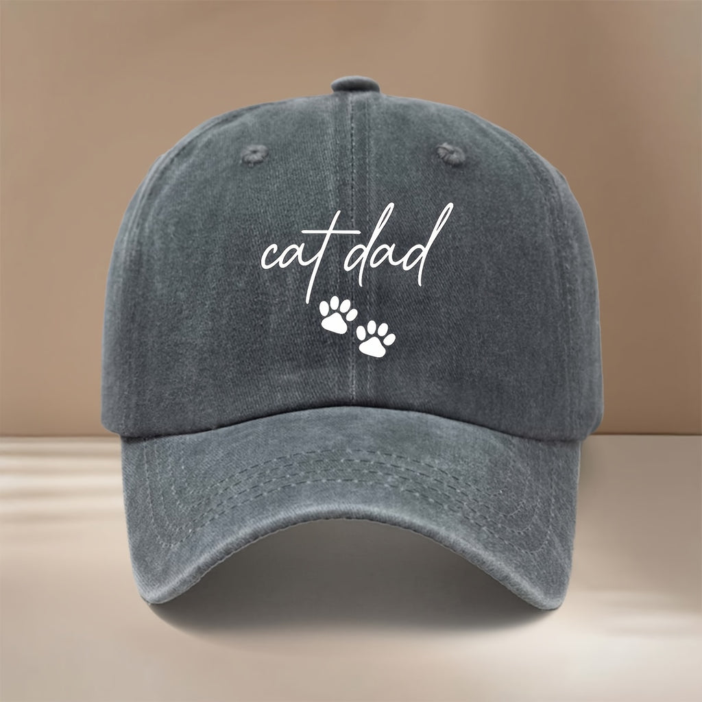 Cat Dad Two Paw Print Pattern Baseball Cap with Textured Feel, Adjustable Size, Hip-Hop Hat, Unisex Trucker Hat for Vacation, Travel, Dinner Parties, Camping, Comfortable and Lightweight Snapback Cap, Simple and  Curved Brim Hat