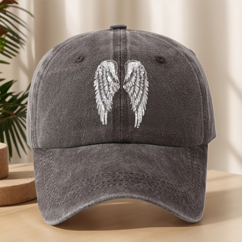 Angel Wing Printed Baseball Cap Classic Washed Distressed Retro Dad Hat Soft Comfortable Sweat-Absorbing Breathable Hat Outdoor Casual Sports Mountaineering Camping Fishing Hat Individual Street Hip-Hop Hat