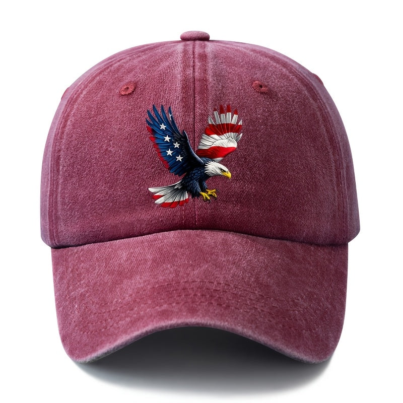 A Unisex Fashionable and Versatile Printed Baseball Cap Featuring a Spreading-winged Bald Eagle, a Classic Vintage Washed Outdoor Lightweight Curved-brim Hat, a Trucker Baseball Cap, Suitable for Casual Occasions Such as Outdoor Vacations