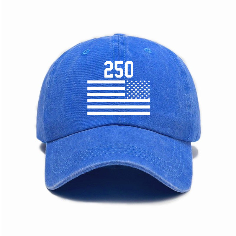 Washed Distressed Printed Baseball Cap Adult All-Match Vintage 250Th Anniversary Print Washed Distressed Soft Brim Sun Hat Unisex Trendy Baseball Cap
