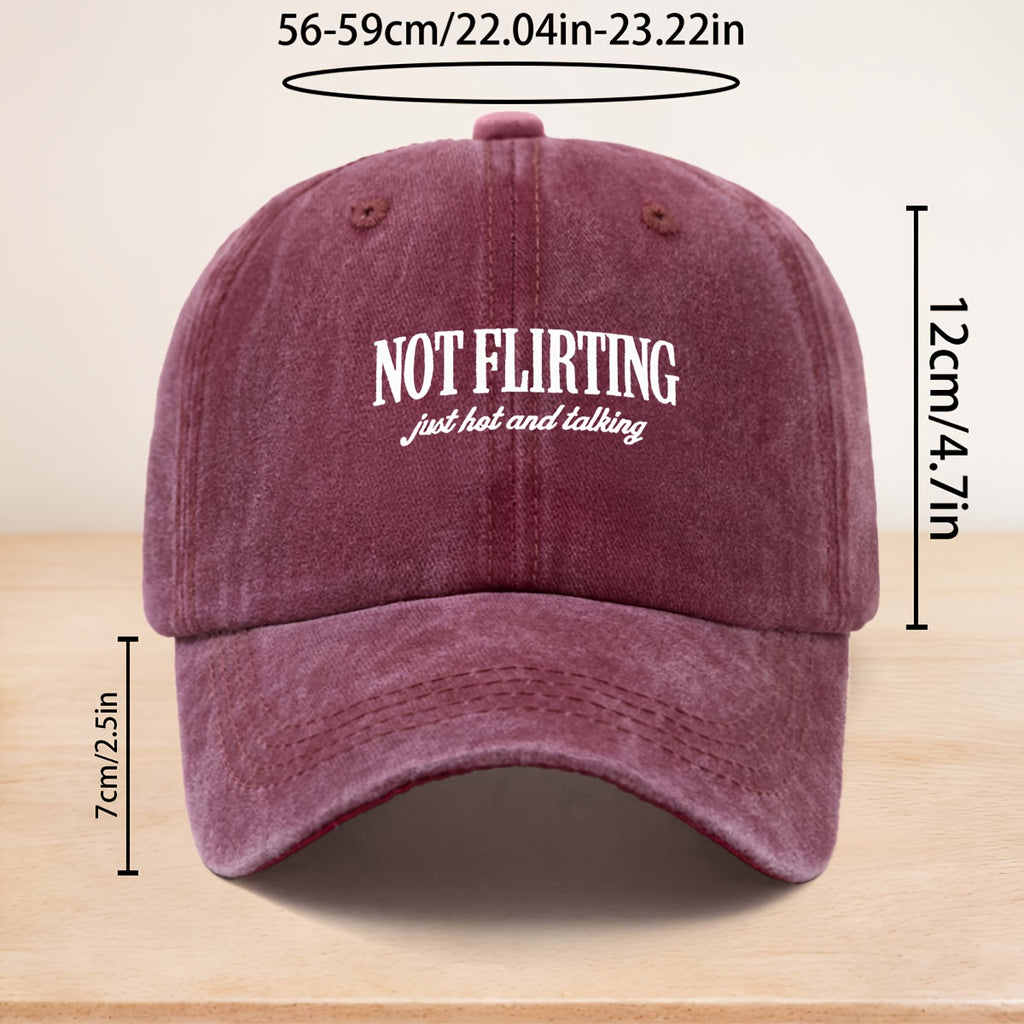 A Washed Baseball Cap with The Theme "NOT FLIRTING, " Suitable for Both Men And Women, Is a Versatile Street Fashion Hip-Hop Cap That Can Be Worn in All Seasons. The Soft-Top Design Is Comfortable And Doesn'T Press on The Head