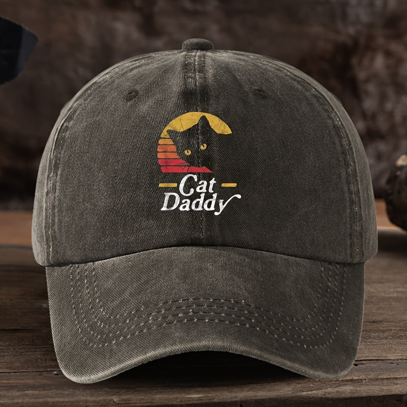 Fun Cat Print Baseball Cap Classic Washed Distressed Retro Curved Brim Hat Outdoor Casual Sports Running Hiking Camping Fishing Hat Soft Comfortable Dad Hat Individual Street Rock Hip-Hop Hat