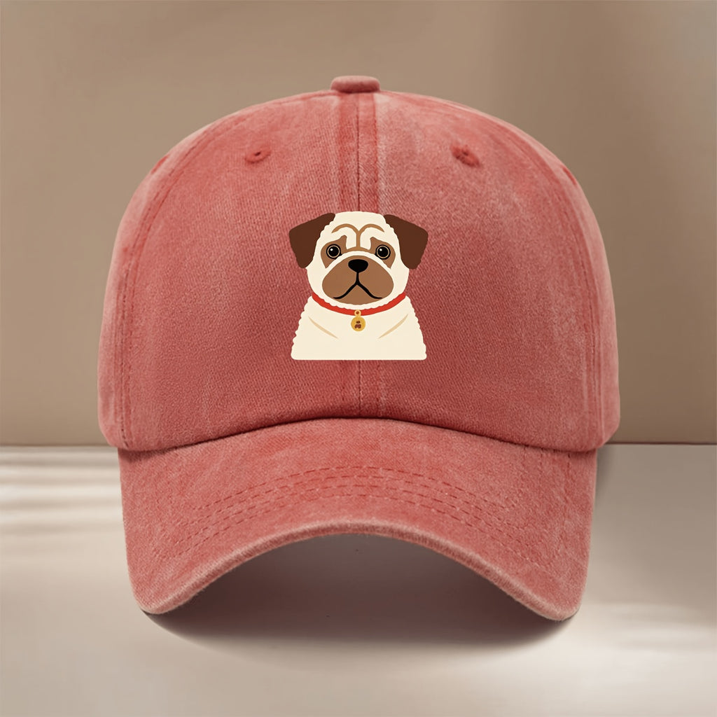 This Is a Flat Pug Dog Print Baseball Cap, a Stylish and Simple Adjustable-sized Trucker Hat for Both Men and Women. It's a , Lightweight Duckbill Cap Suitable for Outdoor Sports, Gatherings, Camping, and Comfortable, Trendy Curved-brim Hat Wear.