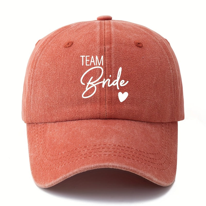 Unisex Printed Letter Washed Baseball Cap, TEAM Bride Curved Brim Hat, Lightweight Outdoor Bucket Hat for Camping And Travel Casual Style, Trucker Baseball Cap Suitable for Men And Women
