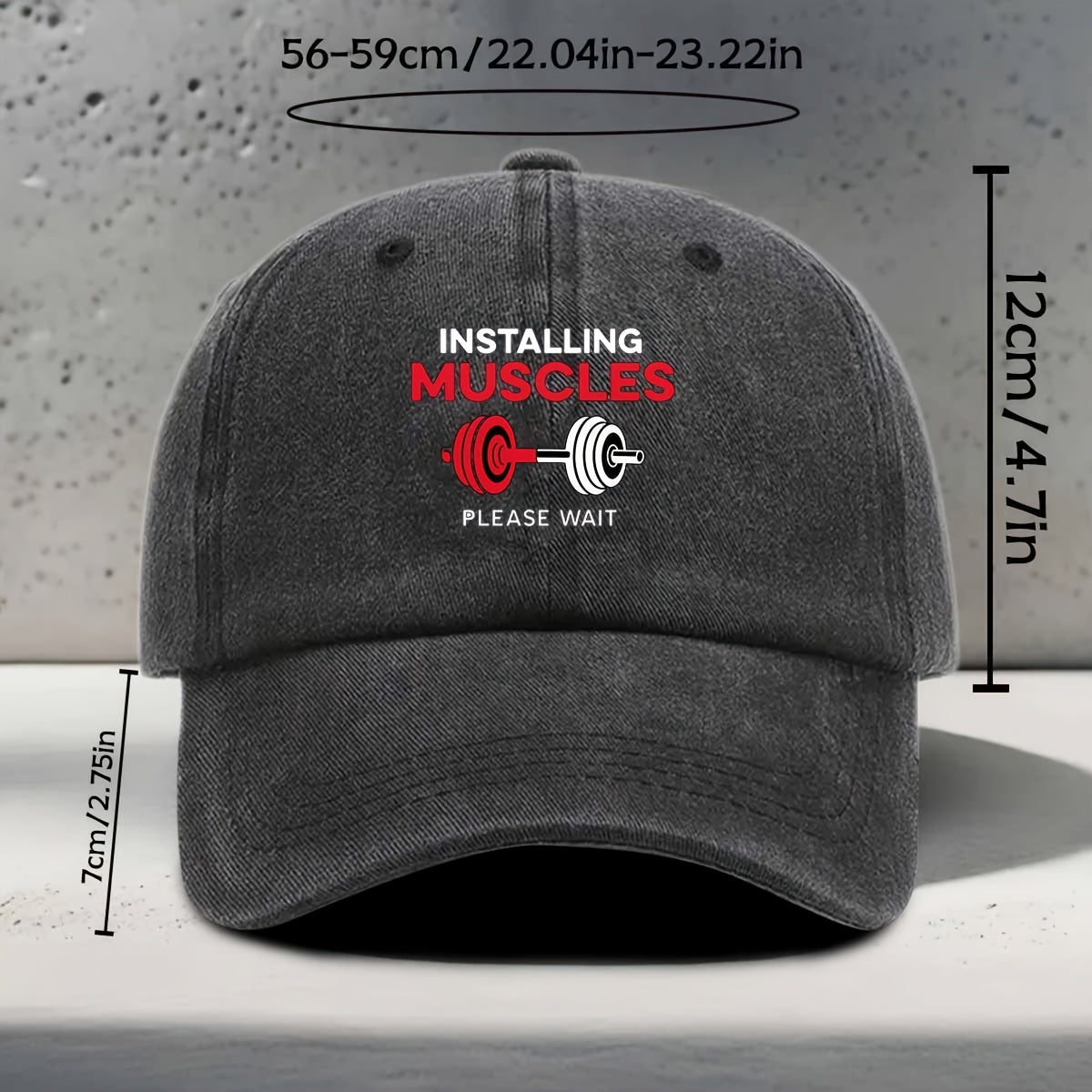 Men's & Women's Baseball Cap with INSTALLING MUSCLES & Barbell Print - Adjustable Snapback Gym Hat Suitable for Fitness, Yoga, Outdoor Sports, Casual Wear - Lightweight Washed Curved Brim Unisex Cap for Gymnastics, Travel, Parties