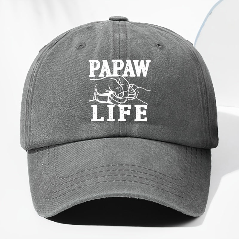 Unisex "PAPAW LIFE" Letter Print Washed Vintage Baseball Cap, Fashionable Sun Outdoor Hat for Men and Women, Adjustable Fit Trucker Hat Suitable for All Seasons and Daily Wear