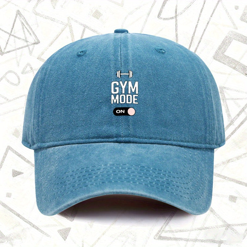 1pc, Vintage Washed Baseball Cap with GYM MODE ON Lettering, Unisex Solid Color Hat, Suitable for All Seasons, Ideal Gift for Fitness Enthusiasts, Parties, And Birthdays