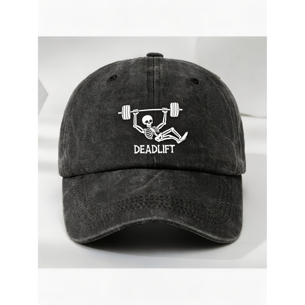 Deadlift Skeleton Lifting Graphic Hat for Men Women Vintage Cool Street Style Casual Cap Fitness Anniversary Gift