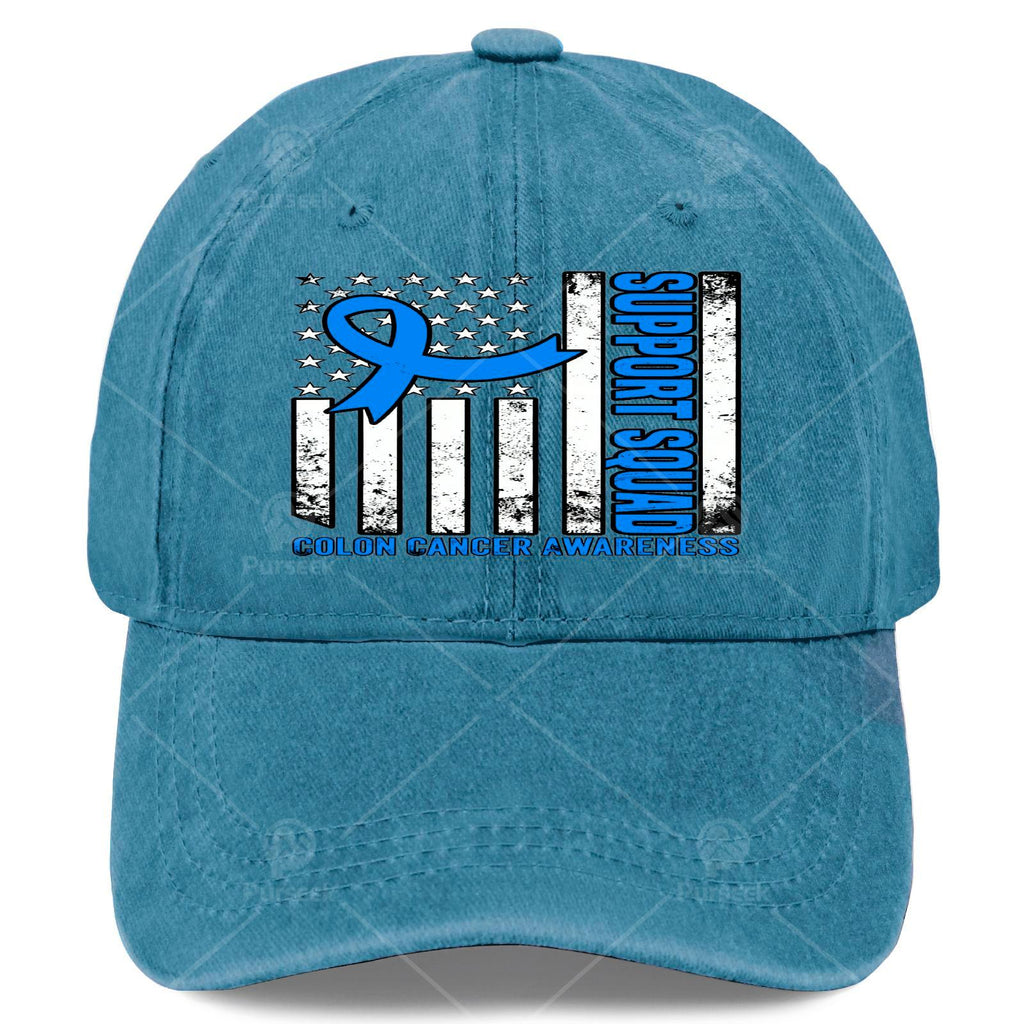 Support Squadss American Flag US Colon Cancer Awareness Month Baseball Hat