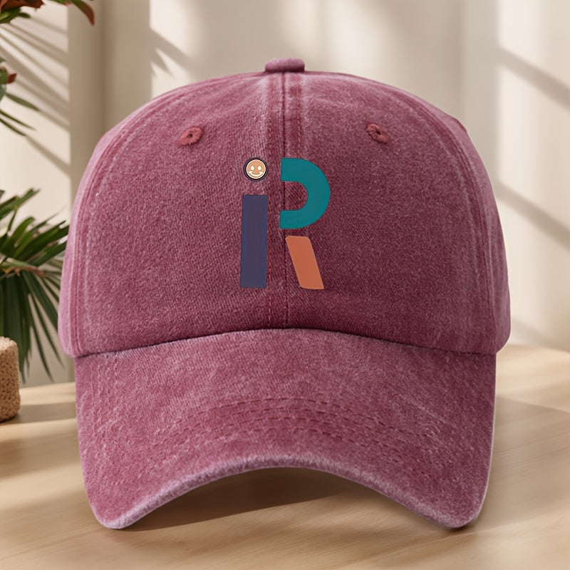 Vintage Washed Distressed Baseball Cap with R Letter Print & Duckbill Brim - Soft Breathable Sweat-Absorbent Suitable for Outdoor, Sports, Camping, Fishing, Streetwear - Curved Brim Hat for, Mountaineering, Hip-Hop Style