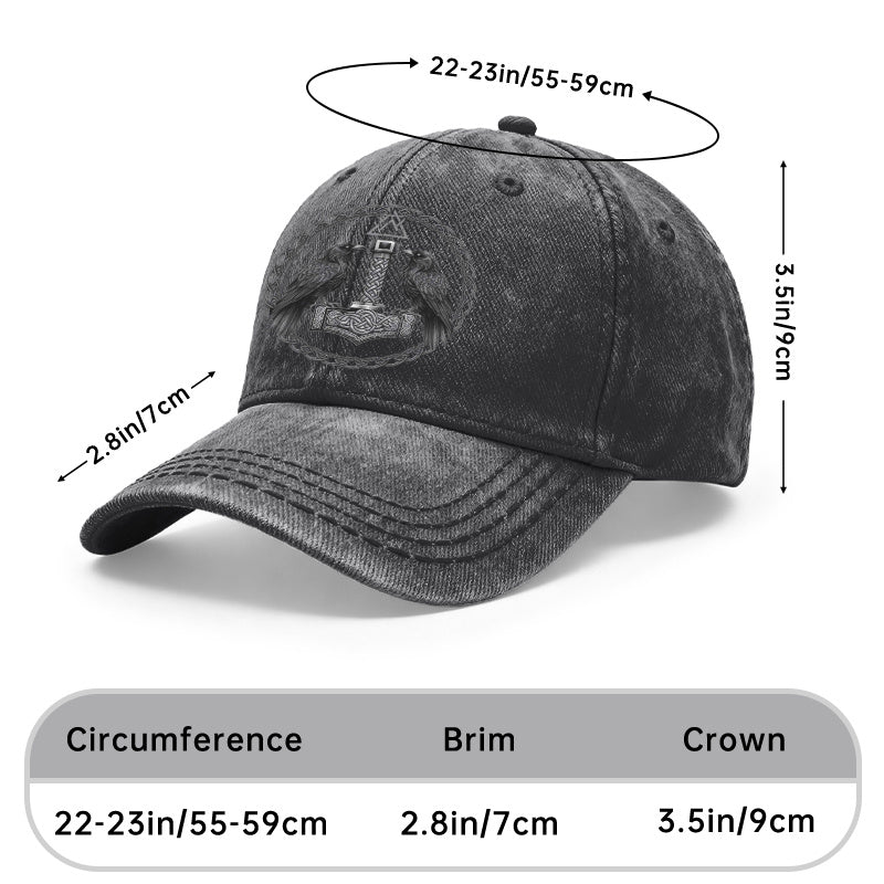 1pc Viking Raven & Mjolnir Norse Mythology Baseball - Adjustable Unisex Viking Design Suitable for Outdoor, Casual Wear, Gifts for Men & Women, Viking Themed Apparel for Everyday Use and Themed Events