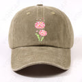 Men' & Women' Pink Floral Washed Cap with Front Chest Print - Adjustable Pull String Closure, Machine Washable Suitable for Home, Commuting, Campus, Sports, Parties - Trendy Washed Cap for Daily Wear and Special Occasions