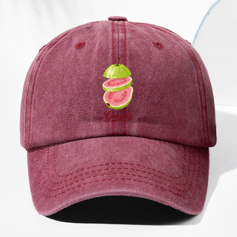 Unisex Guava Fruit Print Washed Vintage Baseball Cap, Fashionable Sun Outdoor Hat for Men and Women, Adjustable Trucker Hat Suitable for All Seasons and Daily Wear
