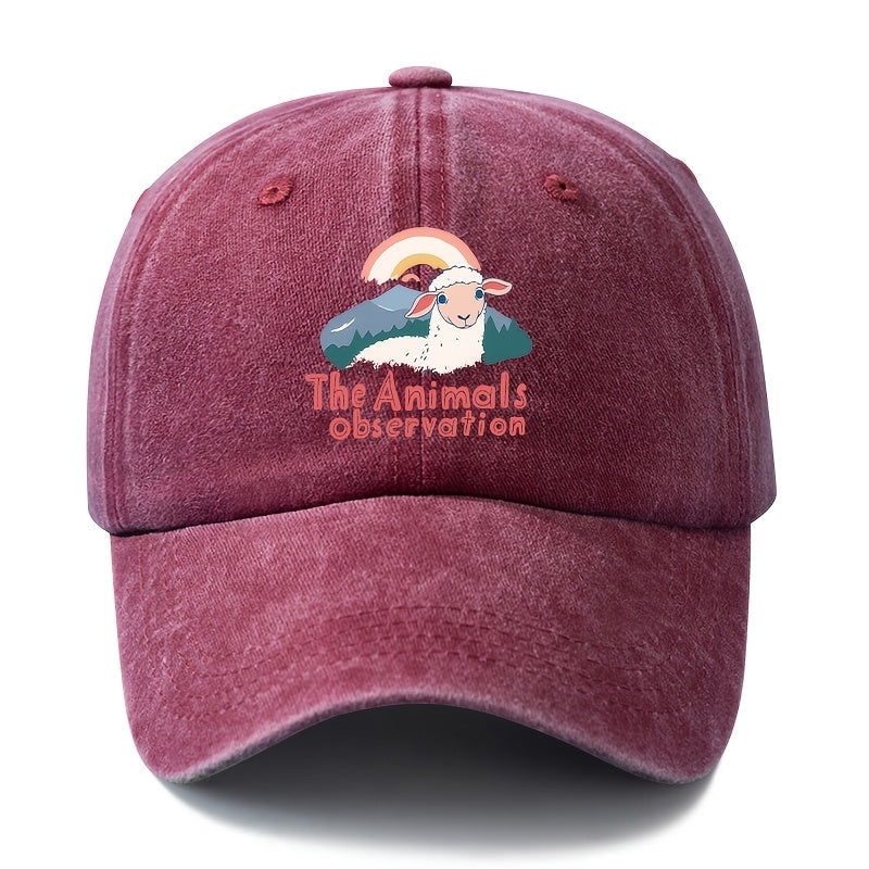 Unisex Fashion All-Match Printed The Animals Observation Baseball Cap, Classic Vintage Washed Outdoor Lightweight Curved Brim Hat, Trucker Cap, Suitable for Outdoor Vacation Travel Camping And Other Casual Occasions, Holiday Party Hip-Hop Hat