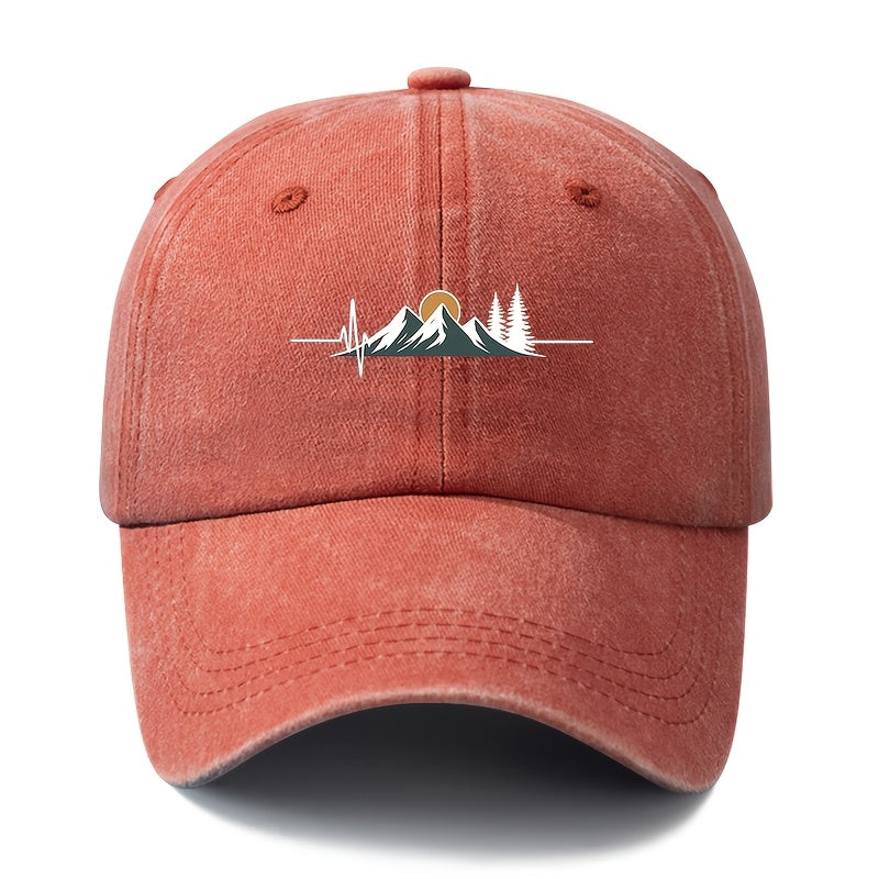 Unisex Fashion All-Match Printed Radio Wave Mountain Peak Baseball Cap, Classic Retro Washed Outdoor Lightweight Curved Brim Hat, Trucker Cap, Suitable for Outdoor Vacation Travel Camping And Casual Occasions, Holiday Party Hip-Hop Hat