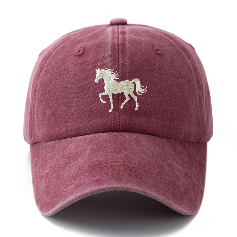 1 Unisex Fashion Versatile Printed Horse Baseball Cap | Classic Vintage Washed Lightweight Curved Brim, Ideal for Outdoor Travel, Camping, Casual Daily Wear, Hip-Hop Festivals |, Woven, Brand: MAKEFGE