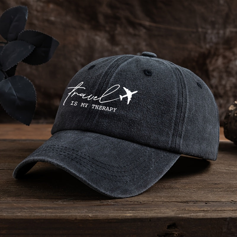 Fun Letter Airplane Print Baseball Cap Classic Washed Distressed Retro Curved Brim Hat Outdoor Casual Sports Running Hiking Camping Fishing Hat Soft Comfortable Dad Hat Individual Street Rock Hip-Hop Hat