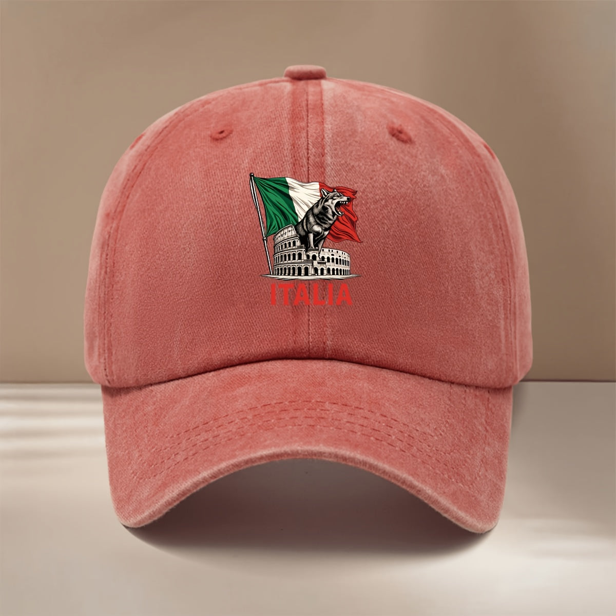Baseball Cap with "ITALIA" Text and Wolf Graphic, All-season Versatile Fit, Casual and Relaxed Style, Textured Six-panel Design, Comfortable and Lightweight Hip-hop Cap, Adjustable Size, Curved Brim, Unisex Snapback, Trendy and Fashionable for Sports