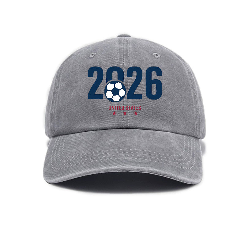 Washed Distressed Printed Baseball Cap Adult Hot Selling Trendy Style 2026 Soccer Print Washed Vintage Distressed Soft Top Cap Unisex