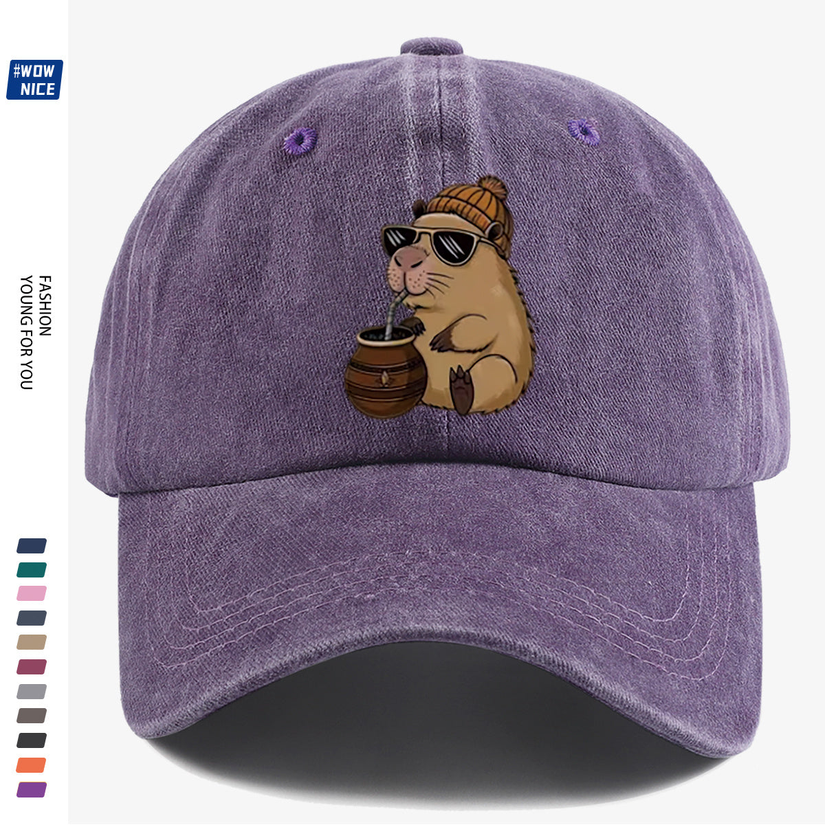 1pc Groundhog Wearing Sunglasses And Hat Drinking Beverage Fun Print Baseball Cap Unisex Slimming Fashion Casual Adjustable Size Daily Outing, Party, Travel, Shopping, Outdoor Activities All-Match Hat Holiday Birthday Gift Best Choice