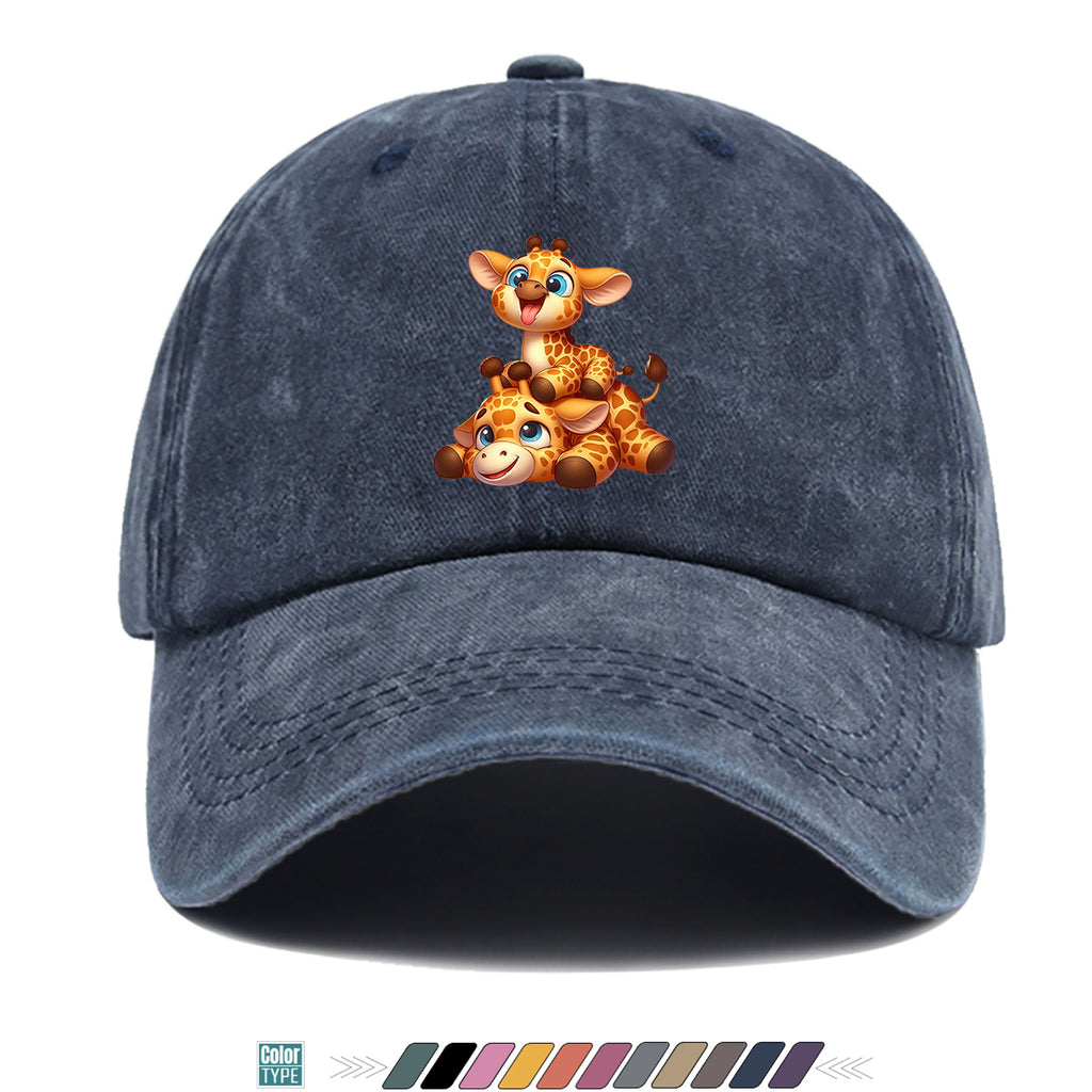 1pc Two Cartoon Giraffe Print Baseball Caps, Lively And Cute Design. Comfortable And Breathable Sun Hat, Fashionable And Beautiful, Suitable for Both Men And Women, Adjustable Size. Trucker Hat, Beach Vacation Hat, Suitable for Outdoor Activities
