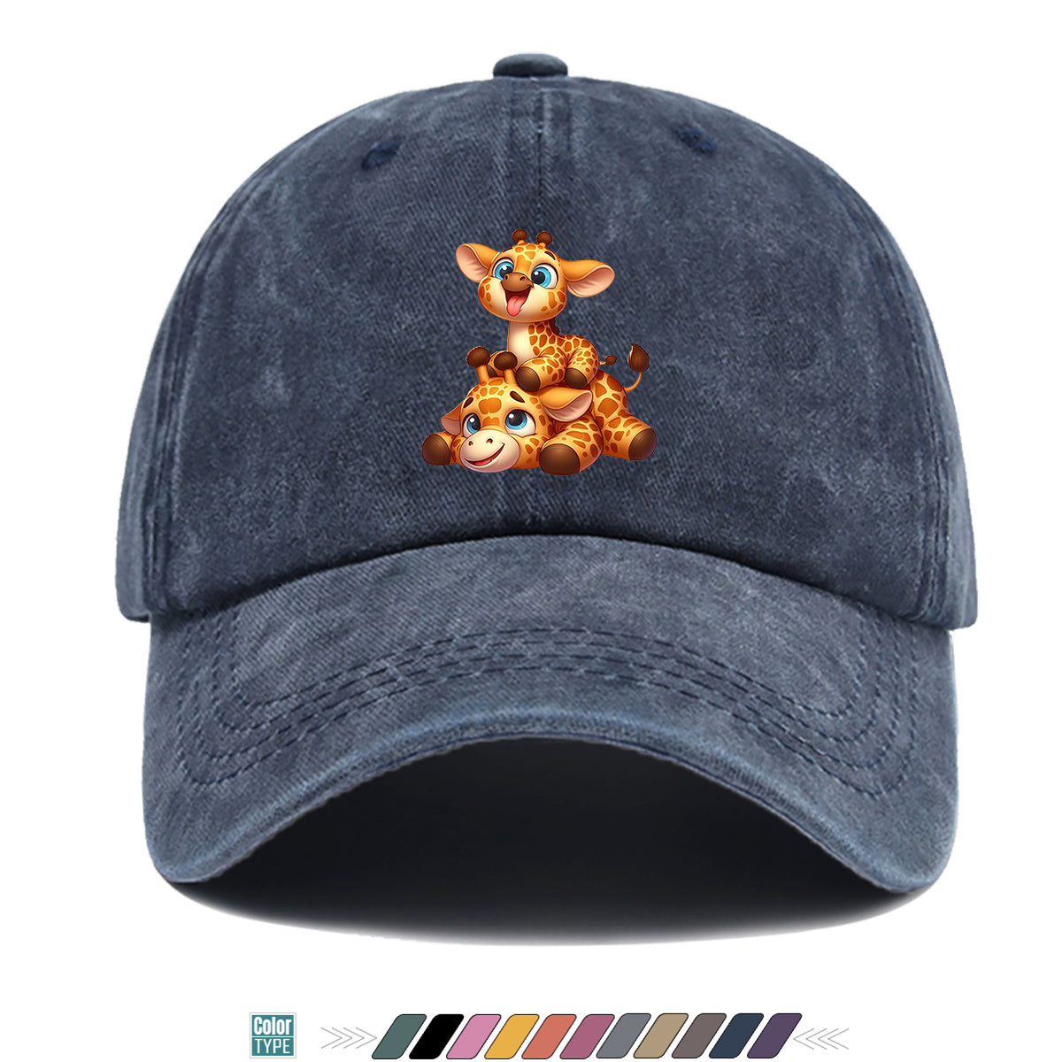 1pc Two Cartoon Giraffe Print Baseball Caps, Lively And Cute Design. Comfortable And Breathable Sun Hat, Fashionable And Beautiful, Suitable for Both Men And Women, Adjustable Size. Trucker Hat, Beach Vacation Hat, Suitable for Outdoor Activities