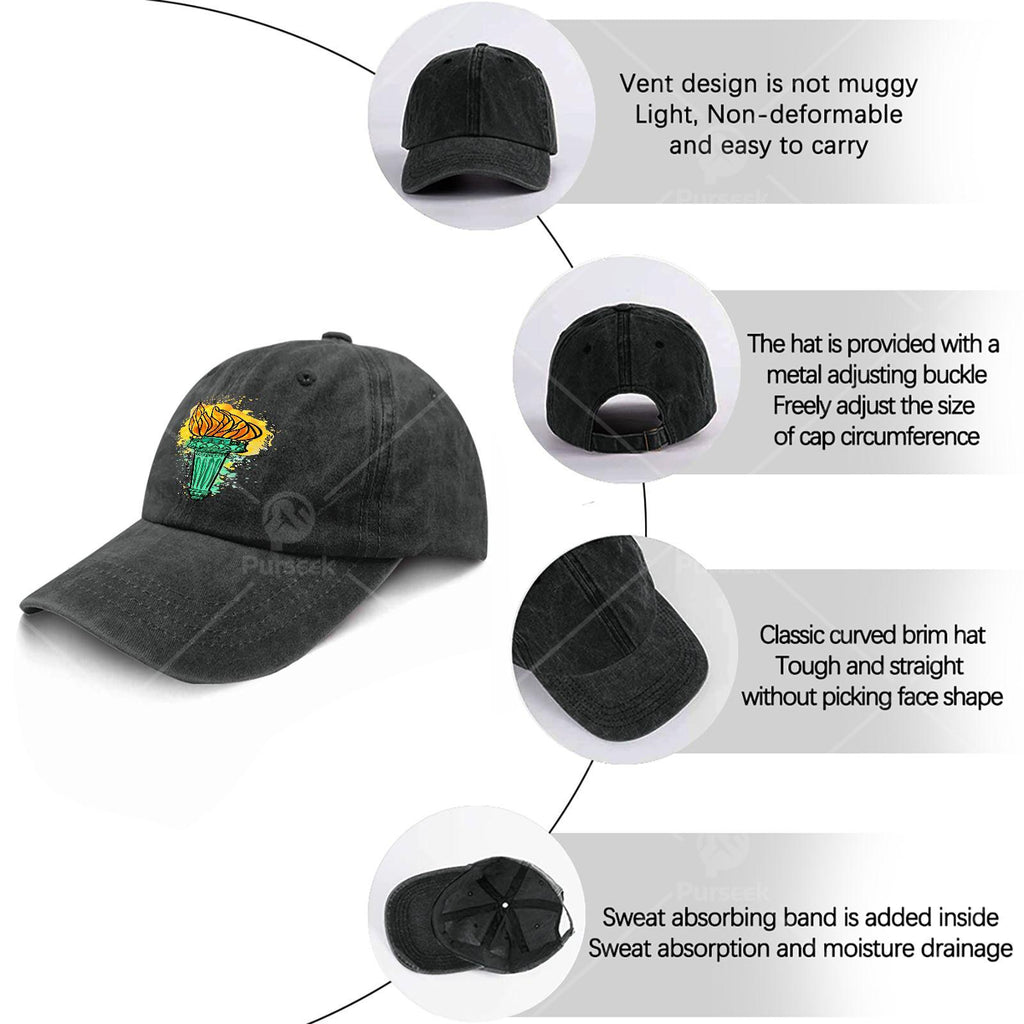 Fire of Liberty USA 250 French Retro Baseball Cap - Vintage Statue of Liberty Torch Print, Unisex Soft Washed Cap with Full Torch, Machine Washable Suitable for Christmas, 4th of, Games, Round-Top Curved Brim for Men & Women