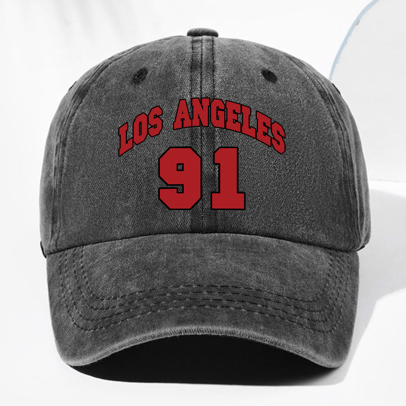 Unisex LOS ANGELES 91 Letter Print Washed Vintage Baseball Cap, Fashionable Sun Outdoor Hat for Men and Women, Adjustable Fit Trucker Hat Suitable for All Seasons and Daily Wear