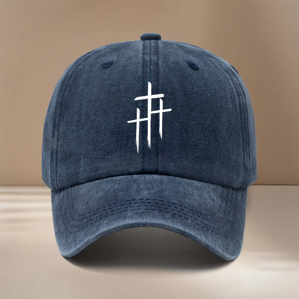 Three Cross Pattern Baseball Cap, Unisex Hip-Hop Style Casual Hat for Parties, Gatherings, and Camping. Comfortable and Lightweight Curved Brim Hat with Versatile Duckbill Design. Simple Outdoor Sports Cap, Six-Panel Fit, Relaxed and Fashionable