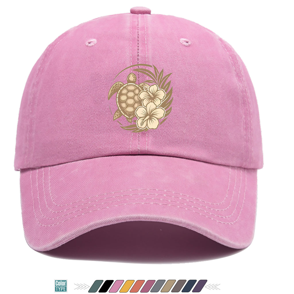 1pc Sea Turtle And Hibiscus Print Baseball Cap, Breathable Sun Hat, Retro Elegant Design, Unisex Adjustable Cap, Casual Vacation Beach Hat, Outdoor Travel Hiking Hat, Daily Wear Fashion Hat, Seaside Play Sun Hat, Holiday Birthday Gift
