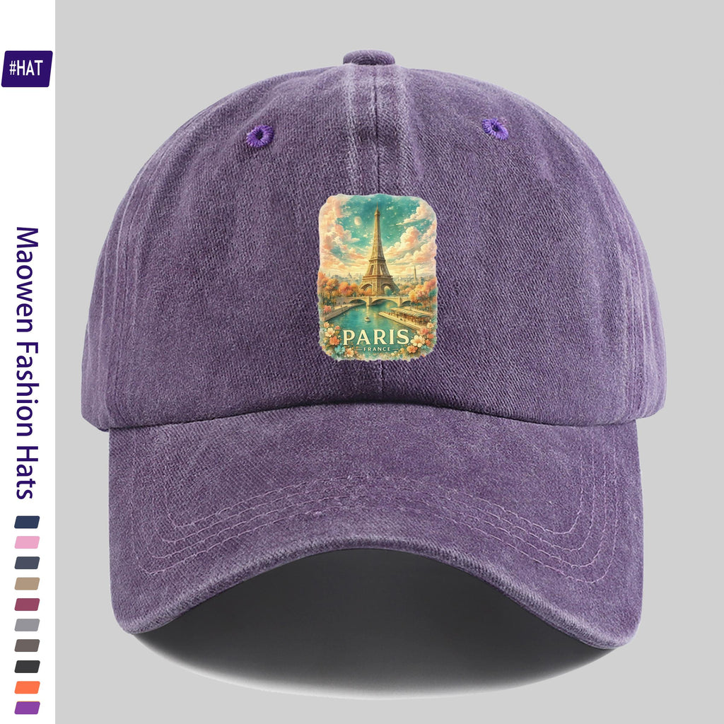 1pc Vintage Washed Distressed Duckbill Baseball Cap - Adjustable Unisex Style with Seine River Print, Lightweight And Suitable for Outdoor Fishing, Hunting, Vacations, Truck Driving, Streetwear, Parties, And Other Occasions