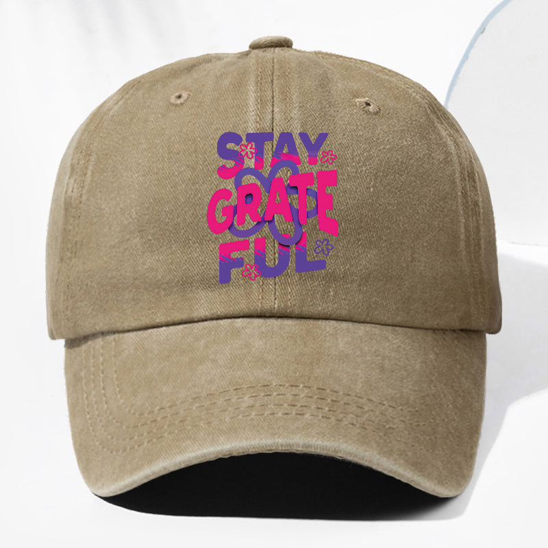 Unisex STAY GRATE FUL Letter Print Washed Vintage Baseball Cap Fashion Men Women Sun Hat Adjustable Size Trucker Cap Suitable for All Seasons Daily Wear