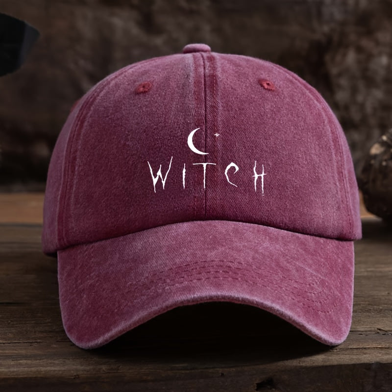 Men's Gothic Bat & Witch Lettering Print Baseball Cap - Adjustable Snapback Hat Suitable for Themed Events, Casual Wear & Seasonal Fashion - Breathable Textile Fabric, Machine Washable (Black) - Comfortable Fit for Halloween Parties & Everyday Use
