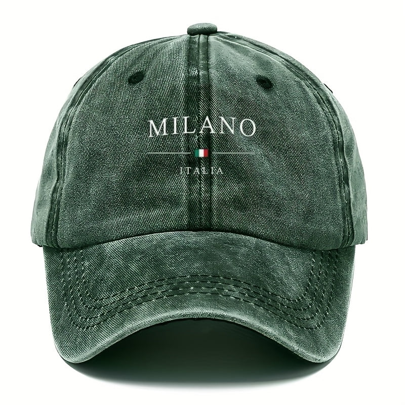 Vintage washed baseball cap, Milan print design, adjustable dad hat, mixed colors, woven fabric - hand washable, duckbill cap, European-American style
