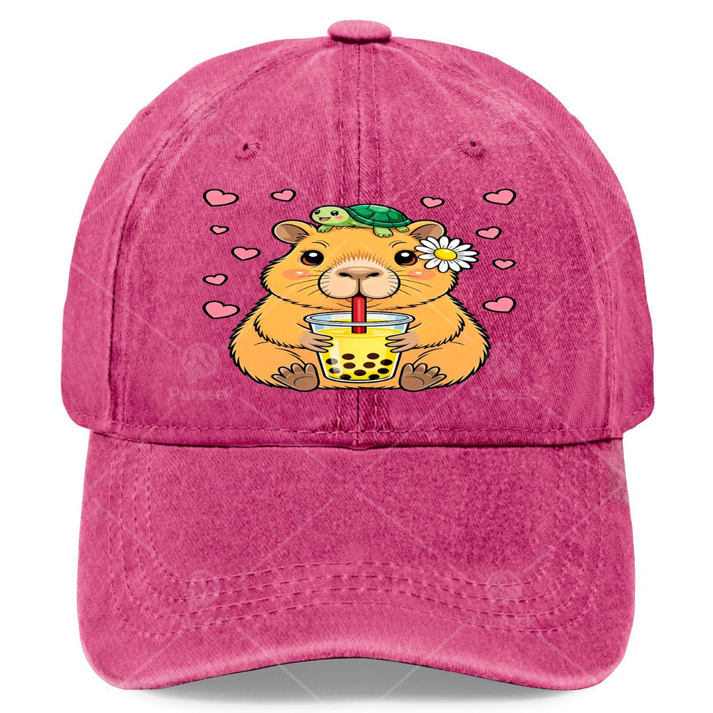 Cute Capybara Turtle Boba Tea Kawaii Anime Y2K Capibara Baseball Hat Unisex Low