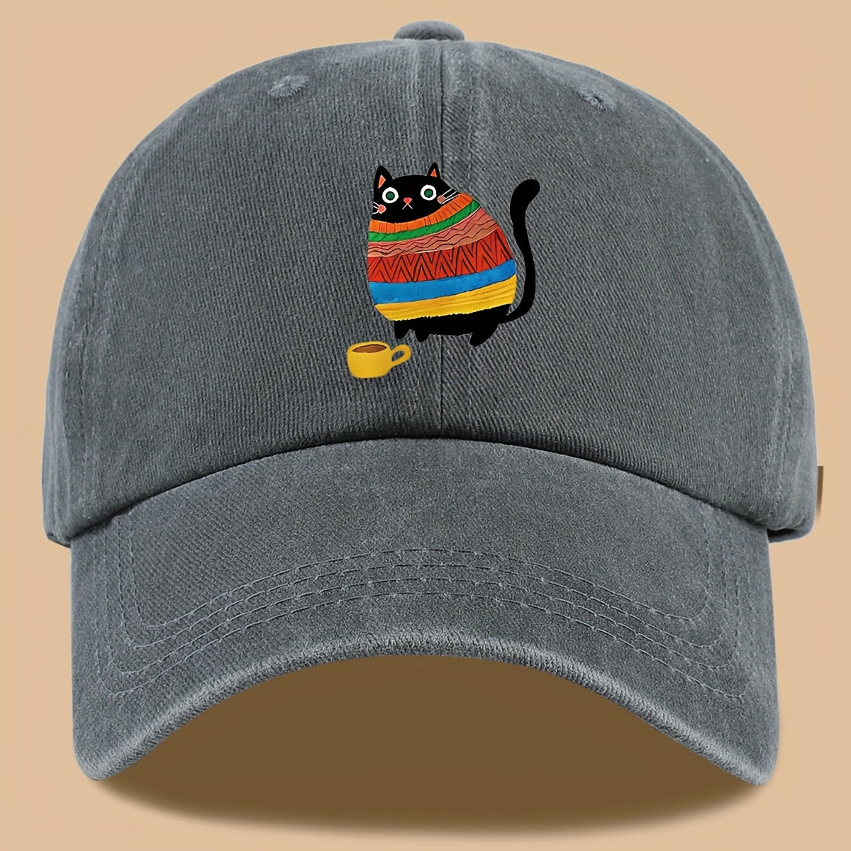 70 Lightweight Breathable 1pc Cat Print Trucker Hat - Vintage Washed Baseball Cap with Adjustable Strap, Unisex Outdoor Sun Hat | Ideal for Vacation, Hiking, Birthday Gifts