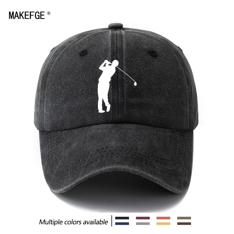 A Unisex Fashionable and Versatile Printed Golf Swing Baseball Cap, Classic Vintage Washed Outdoor Lightweight Curved-brim Hat, Trucker Baseball Cap, Suitable for Outdoor Vacations, Travel, Camping, and Other Casual Occasions, Holiday Party Hip-hop