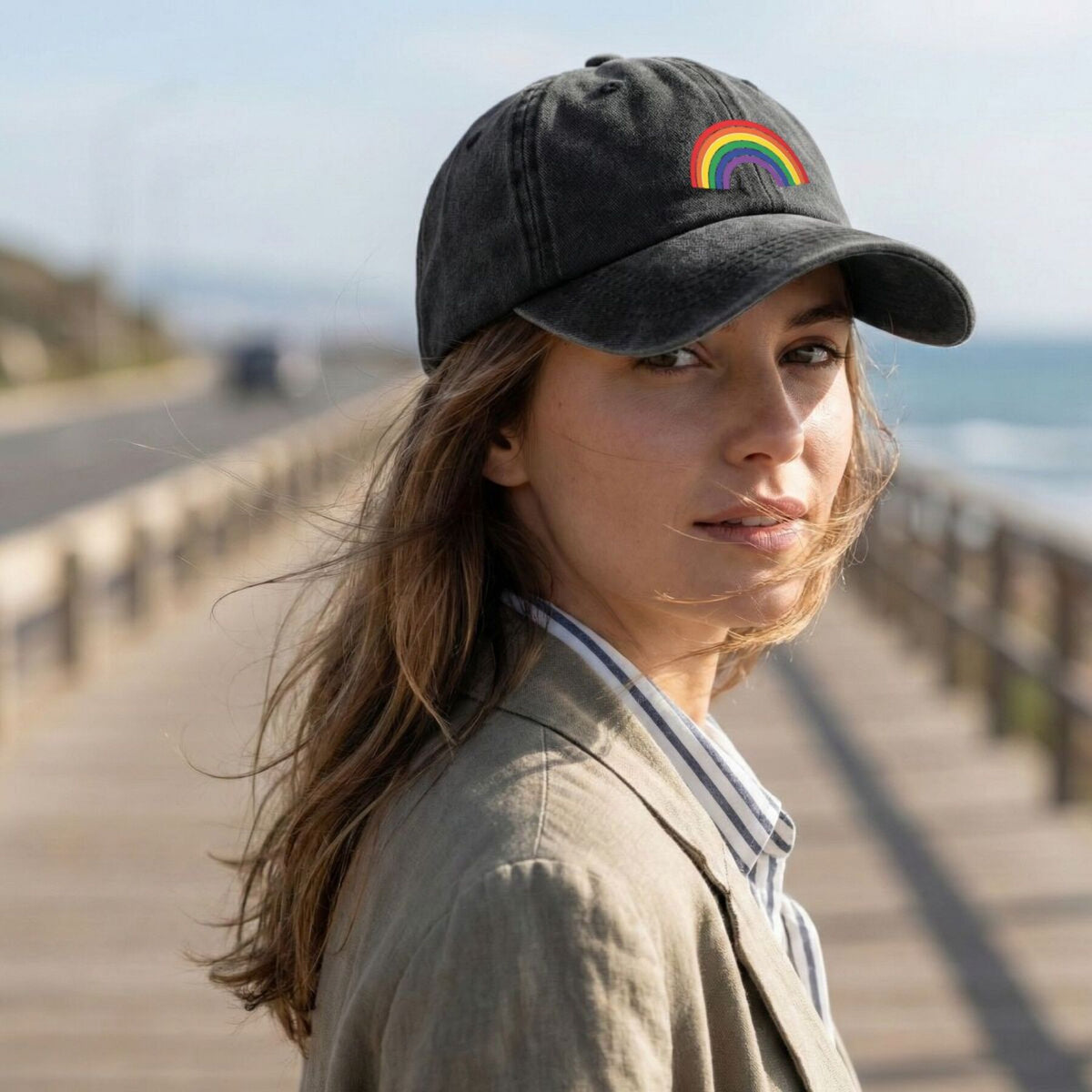 Colorful Rainbow Trendy Dad Hat with Soft Top Design, Street Culture Baseball Cap, Soft Fabric, Breathable And Comfortable, Outdoor Sports Sunshade Driving Hat