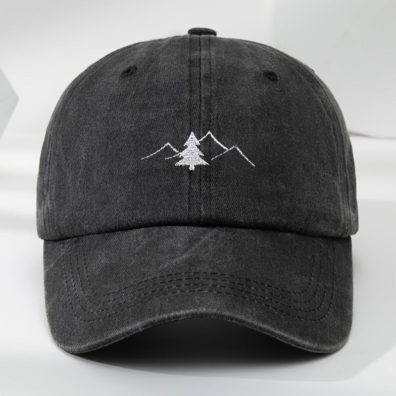 Fun Pine Tree And Mountain Peak Print Embroidered Baseball Cap Outdoor Men'S Casual Sports Adjustable Baseball Cap