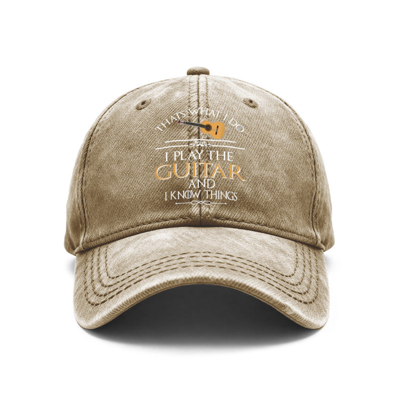 Vintage Washed Baseball Cap, Suitable for Guitarists And Music Lovers, Adjustable Vintage Music-Themed Hat, Printed with The Words "I Play Guitar, I Know a Lot", Unisex Musician Gift, Suitable for Both Men And Women As Casual Wear