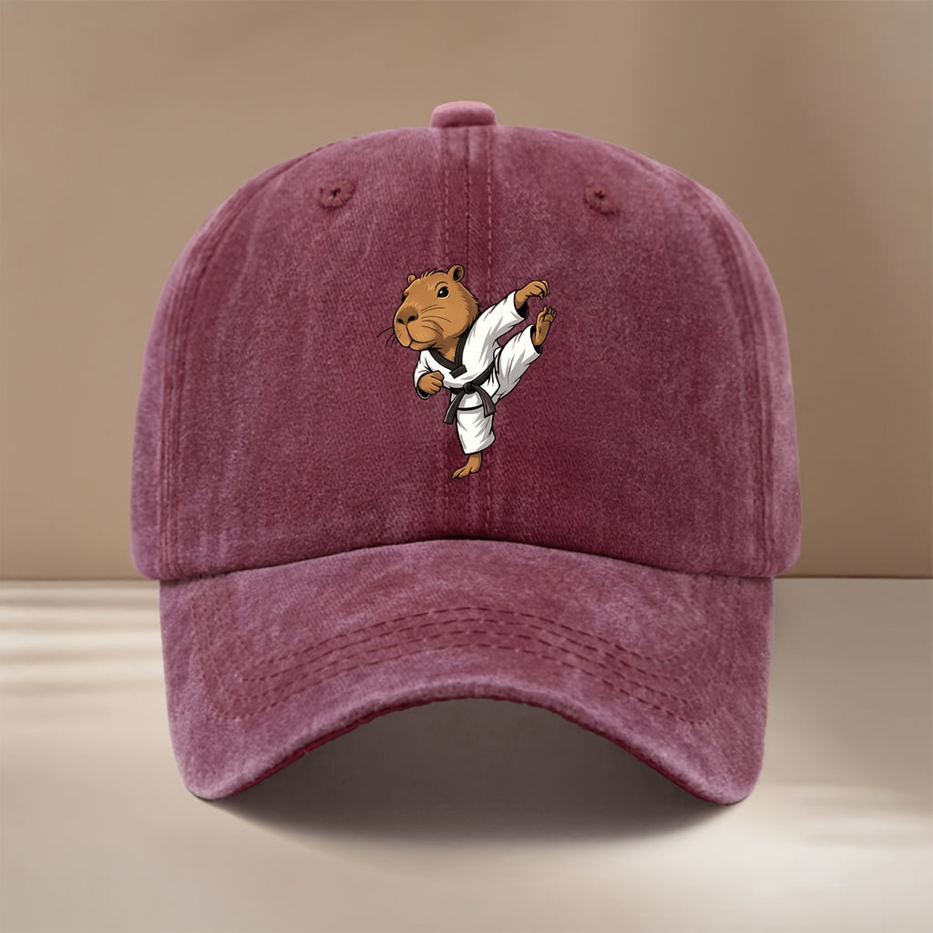 This Is a Comfortable And Stylish Baseball Cap Featuring a Capybara Design Related to Taekwondo. It Has an Adjustable Size, Suitable for Both Men And Women, And Is Lightweight And Trendy. Perfect for Outdoor Activities, Gatherings, And Camping