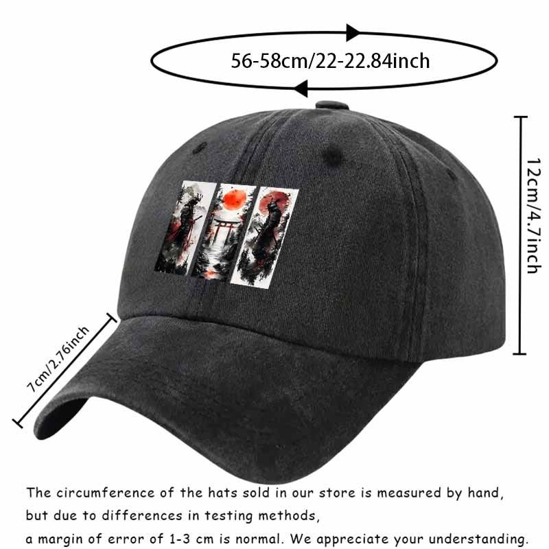 A Vintage-Style Baseball Cap Featuring an Ink Wash Samurai Design, Perfect for Outdoor Adventures And an Ideal Gift for Dad