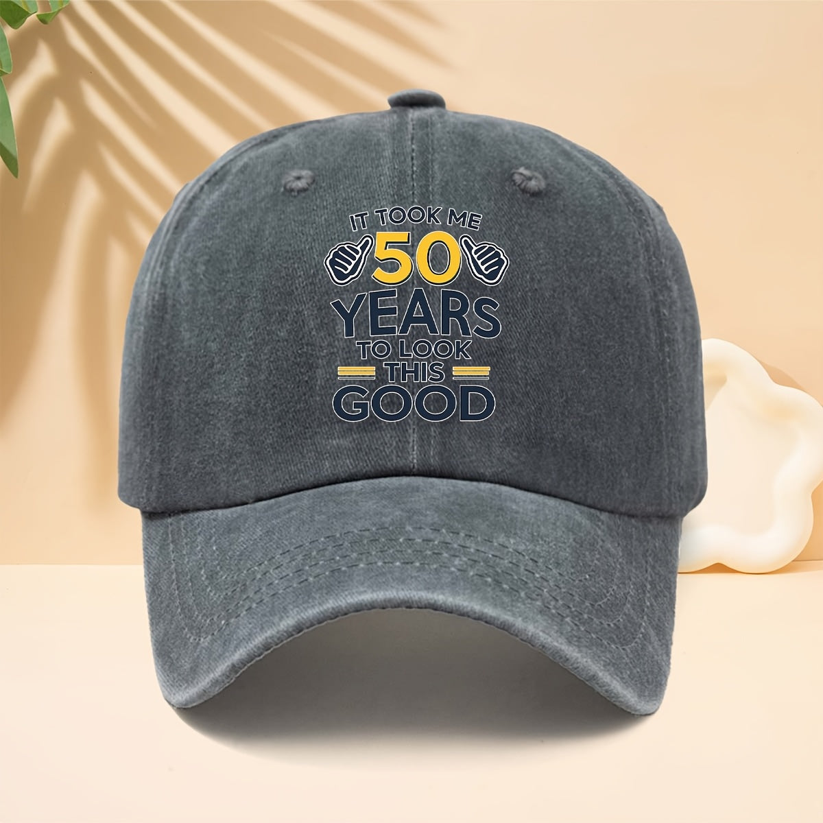 50Th Birthday Commemorative Washed Baseball Cap Self-Deprecating Humorous Slogan Distressed Dad Hat Retro Distressed Soft Top Hat Trucker Cap Casual All-Match Can Be Party Gift Or Wearable Item Making The Birthday Star The Center of Attention Daily