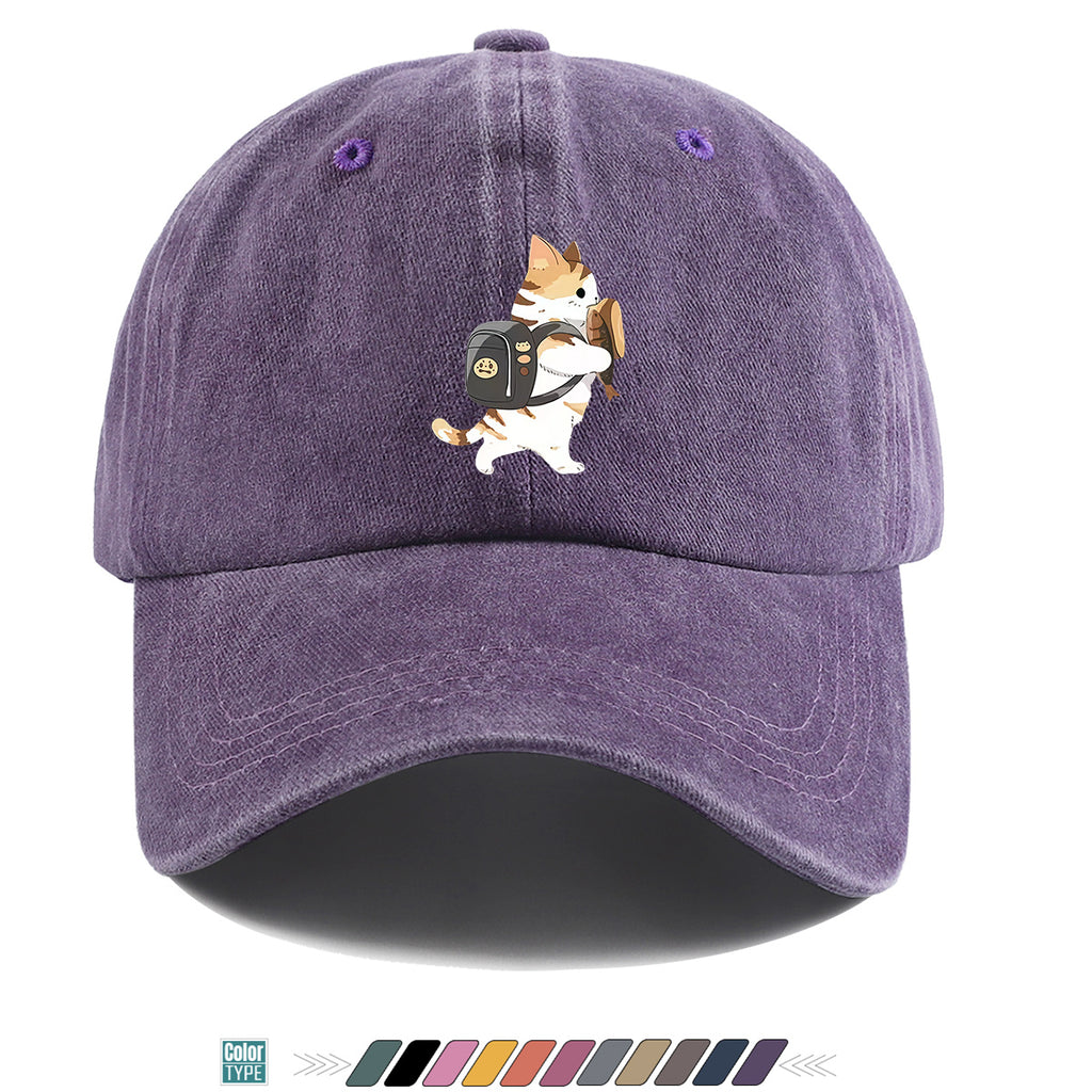 1pc Cartoon Orange White Cat Back Bag Fish Dry Print Baseball Cap Cute Fun Sun Hat Fashion Casual All-Match Unisex Baseball Cap Adjustable Size Daily Hat Commute Street Style Suitable for Daily Outing Shopping Dating Walking Weekend Gatherings Comfo