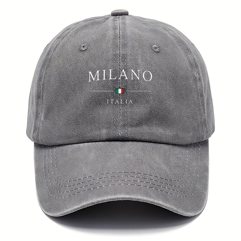 Vintage washed baseball cap, Milan print design, adjustable dad hat, mixed colors, woven fabric - hand washable, duckbill cap, European-American style
