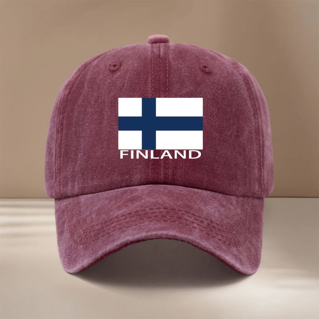 FINLAND Text Flag Print Pattern Baseball Cap, Relaxed Fit Duckbill Cap, Lightweight Textured Casual Hat, Simple and Stylish Hip-Hop Hat, Unisex Six-Panel Cap, for Vacation, Travel, Dinner Parties, Camping, Pair with Curved Brim Hat, Suitable for All